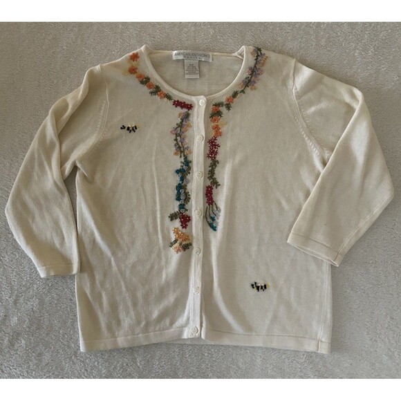 American Knitworks Petites Embroidered Cardigan Sweater Size pp - Picture 1 of 10